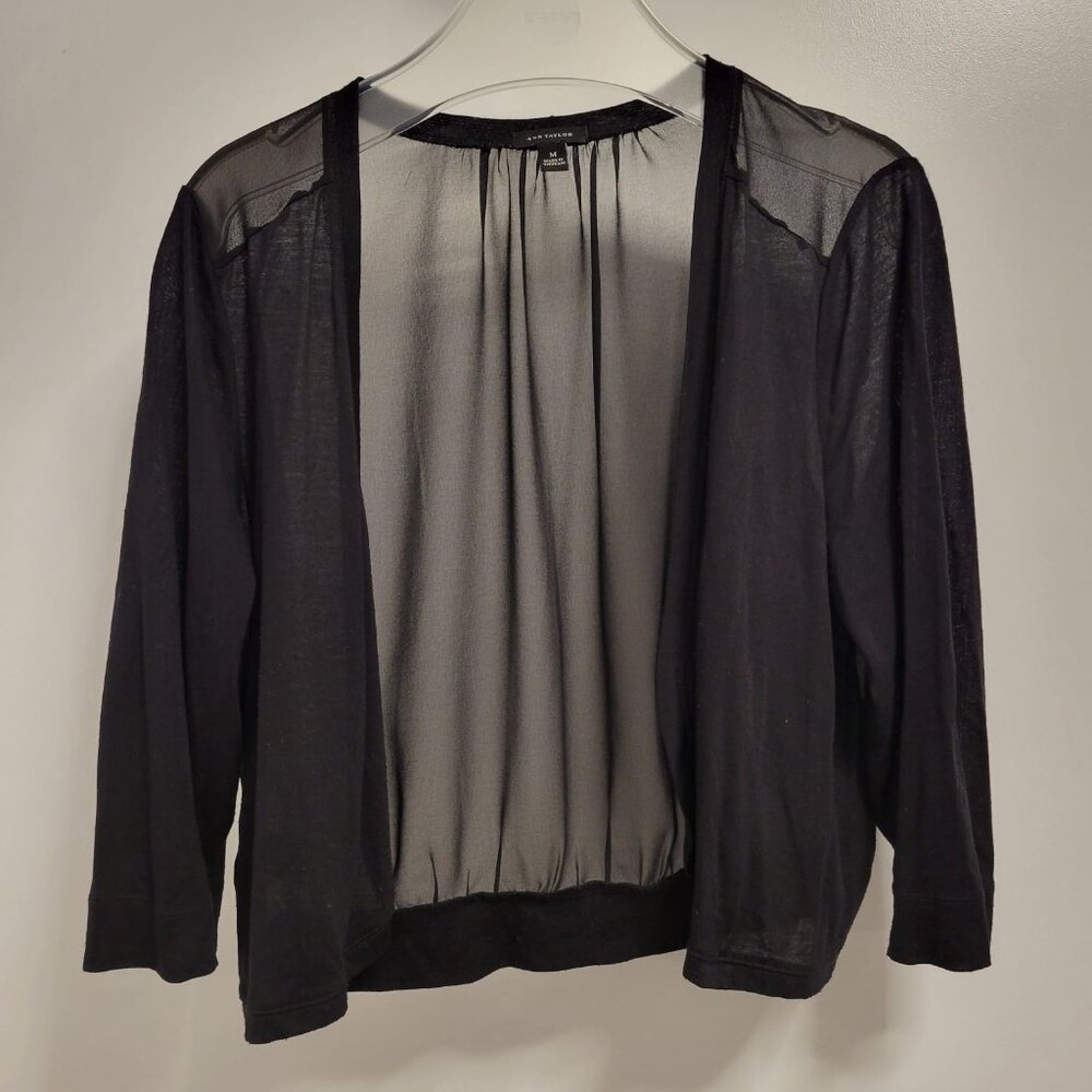 Ann Taylor Black See Thru Rayon Shrug Short Cardigan Size M